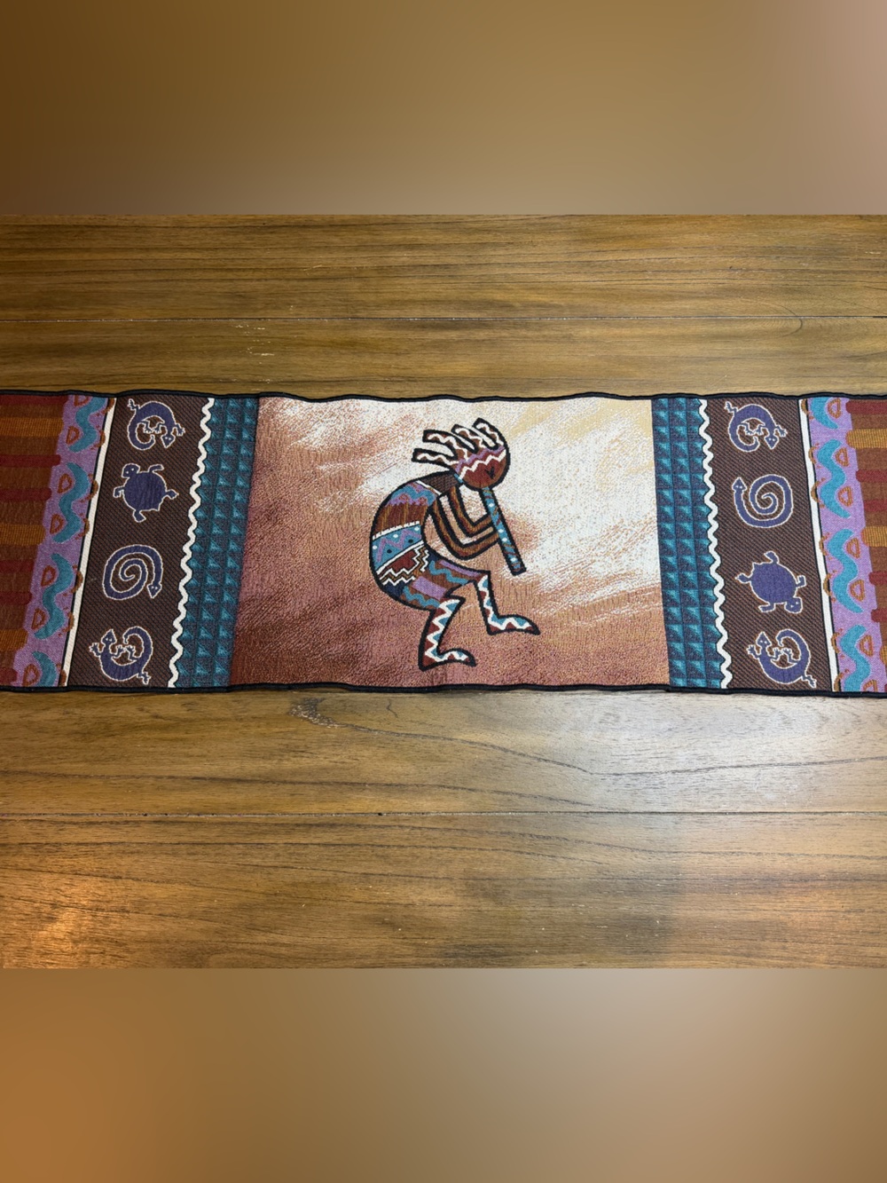 Southwestern Kokopelli Style Table Runner Tapestry Woven Aztec Design 68" Long